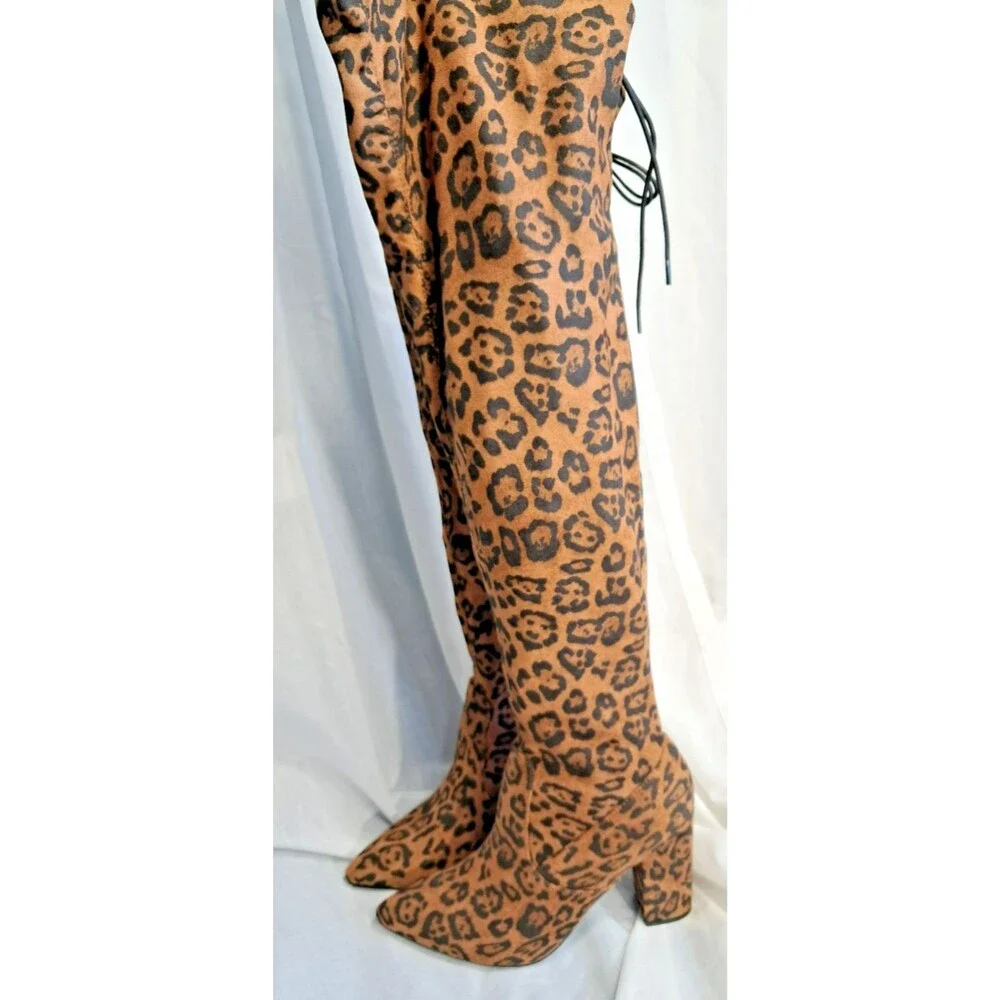 New Cheetah Aubriana Chunky High Heel Over Knee Boots Size 8.5